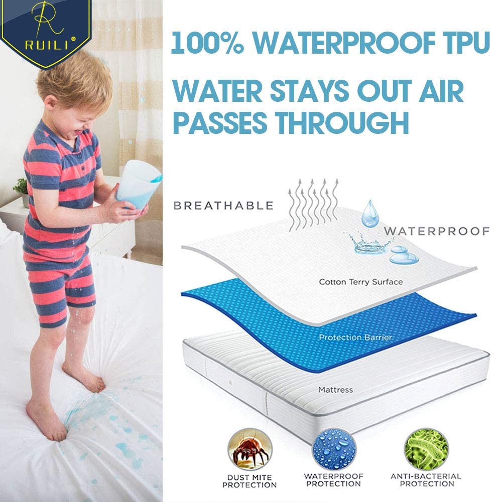 TASTELIFE Twin Size 100% Waterproof Mattress Protector Cotton Terry  Mattress Cover, Fitted 8-21 Deep Pocket Bed Mattress Pad Cover Vinyl-Free